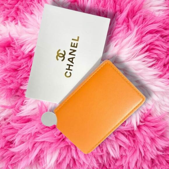 New With Box Orange Elegant Embossed Chanel Card Holder/Mirror - Picture 2 of 3